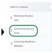 Screenshot of Community Service Units tab
